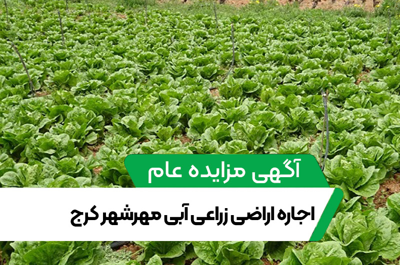 آگهی مزایده عام اجاره اراضی زراعی آبی باغ مهرشهر